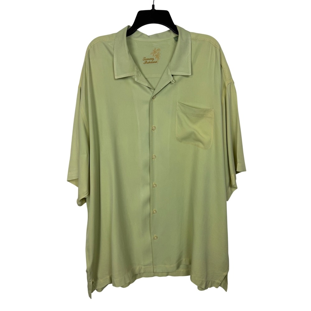 Tommy Bahama Men's Camp‎ Shirt XXL Green 100% Silk Short Sleeve Button Up